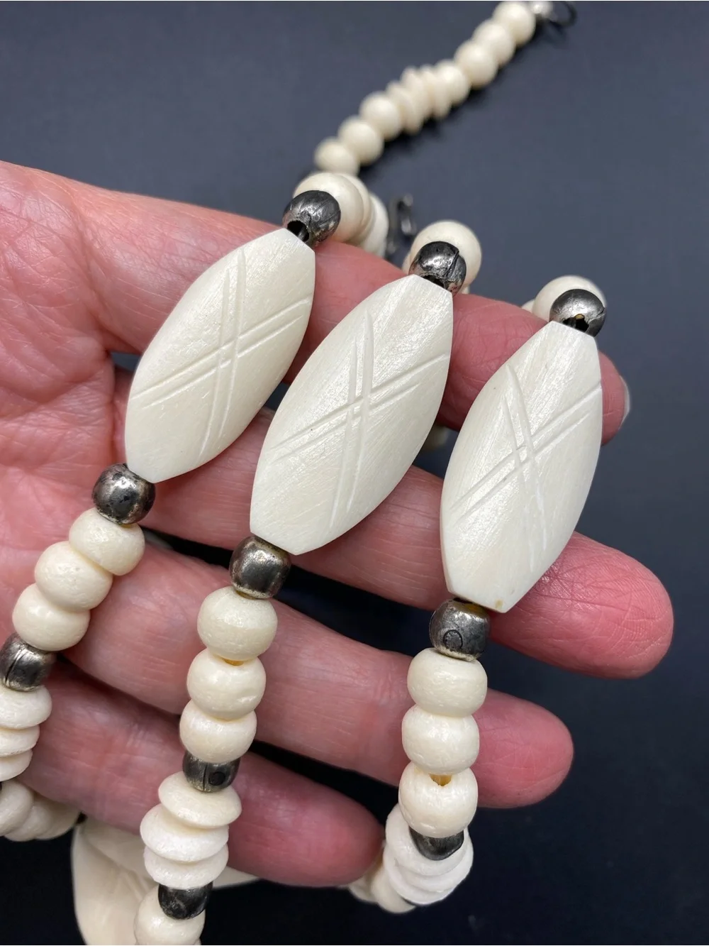 Bohemian Bovine Beads + Silver Ethnic Necklace